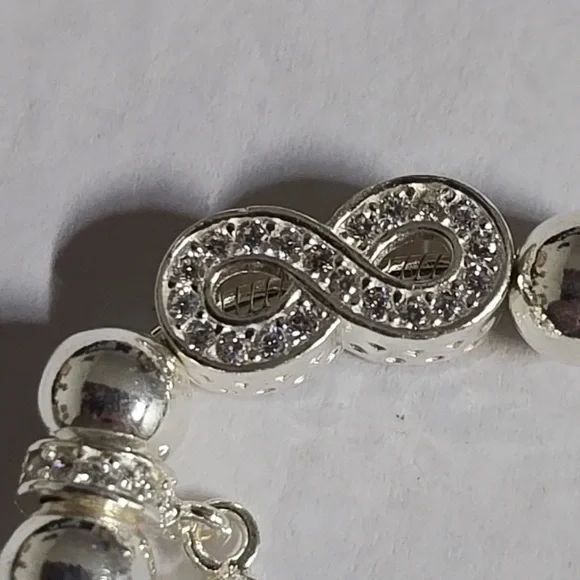 Sterling Silver Beaded Charm Bracelet Infinity Charm Design Bracelet - Picture 8 of 9